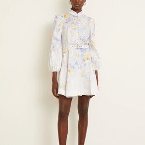 Zimmermann Floral Balloon Sleeve Linen Mini Dress
